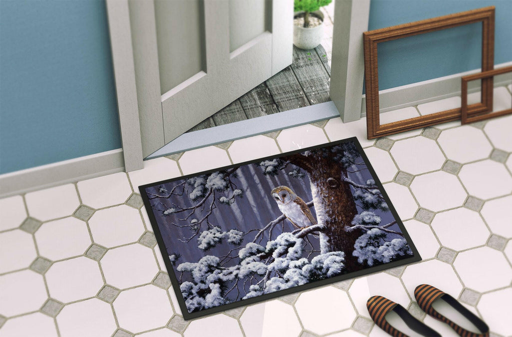 Owl on a Tree Branch in the Snow Doormat Indoor Outdoor 24H X 36W Front Door Mat Rugs for Entryway, Non Slip Washable Low Pile,