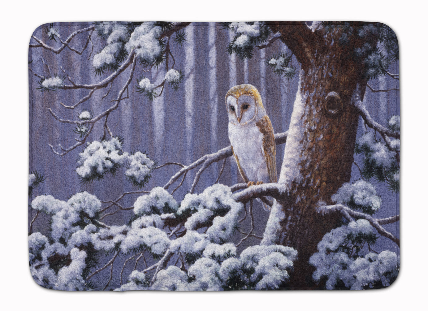 Owl on a Tree Branch in the Snow Memory Foam Kitchen Mat Machine Washable Anti-Fatigue Cushion Comfort Bath or Kitchen Rug