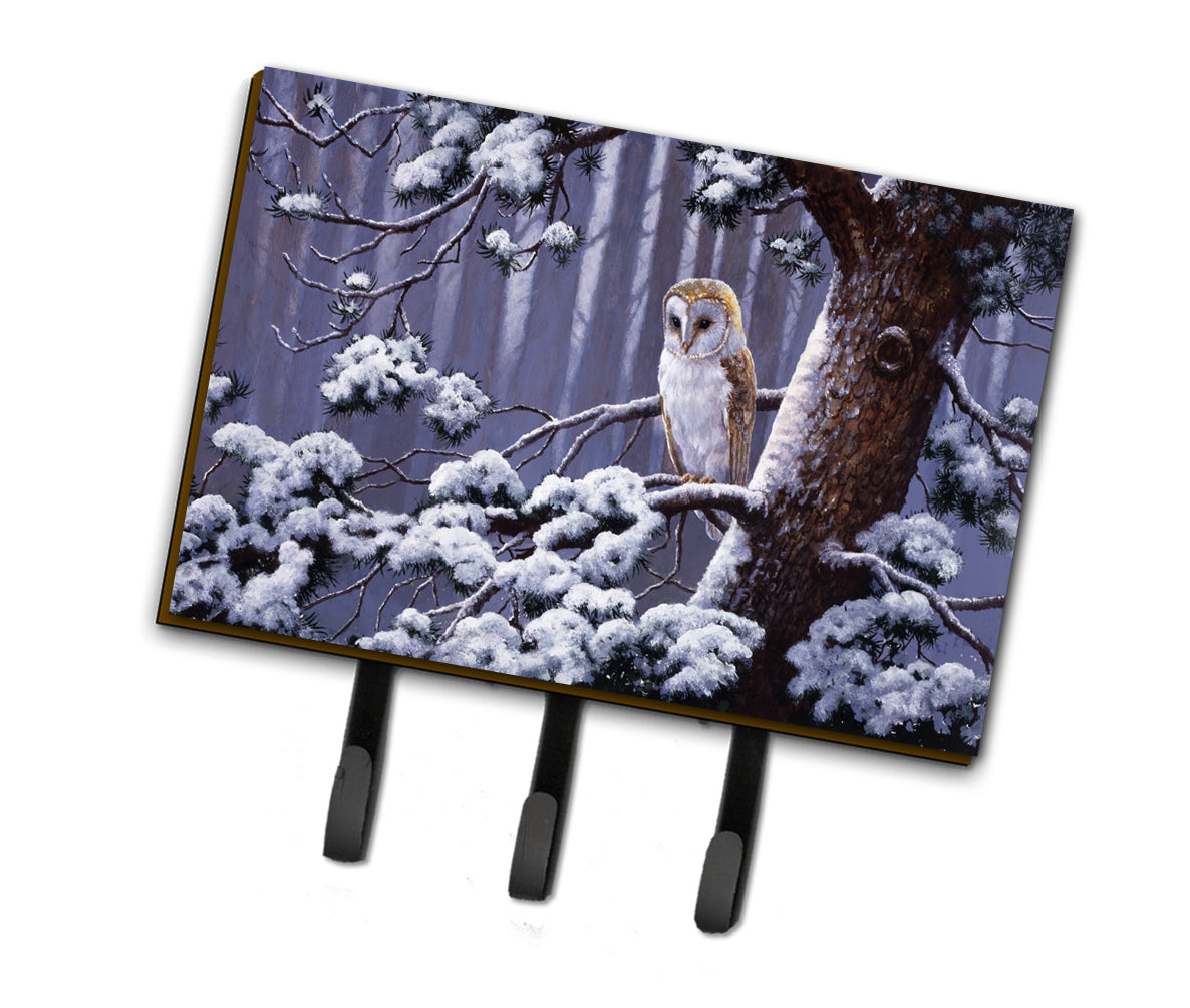 Owl on a Tree Branch in the Snow Leash or Key Holder Wall Hooks, Coat Rack Wall Mount, for Hanging Keys, Towels, Aprons, Leashes