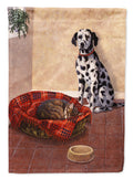 Dalmatian Somebody is in my bed House Flag 28x40 Porch Sleeve Pole Decorative Outside Yard Banner Artwork Wall Hanging, Polyester