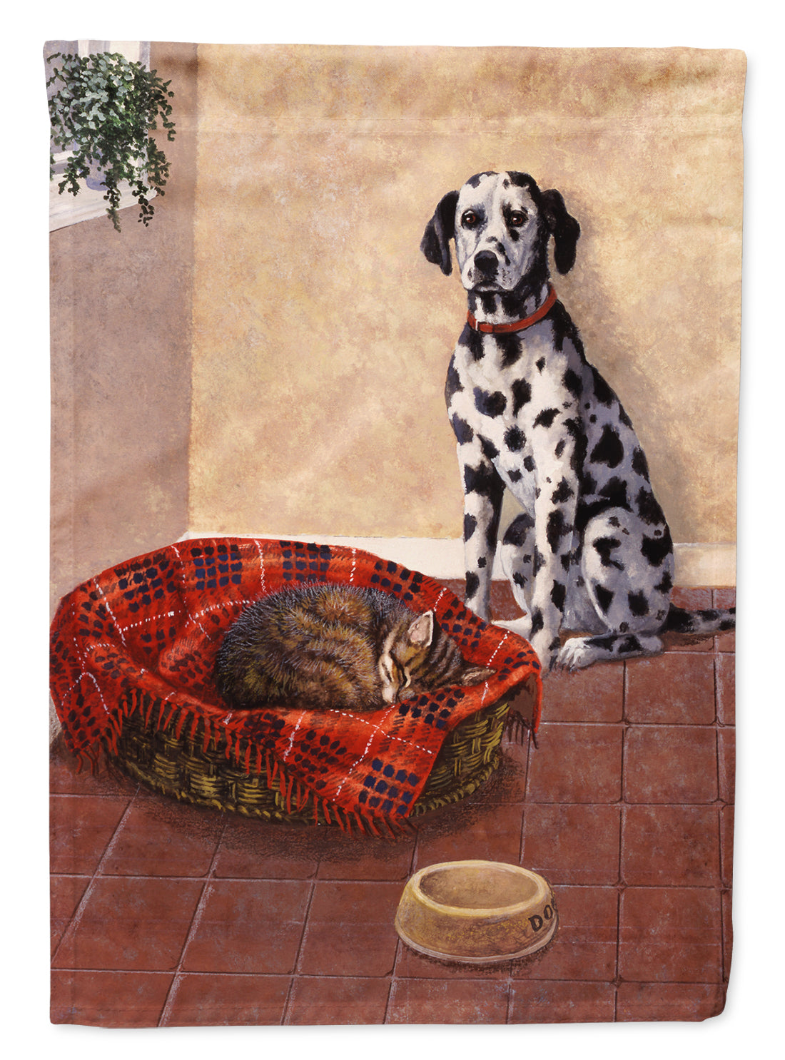 Dalmatian Somebody is in my bed House Flag 28x40 Porch Sleeve Pole Decorative Outside Yard Banner Artwork Wall Hanging, Polyester