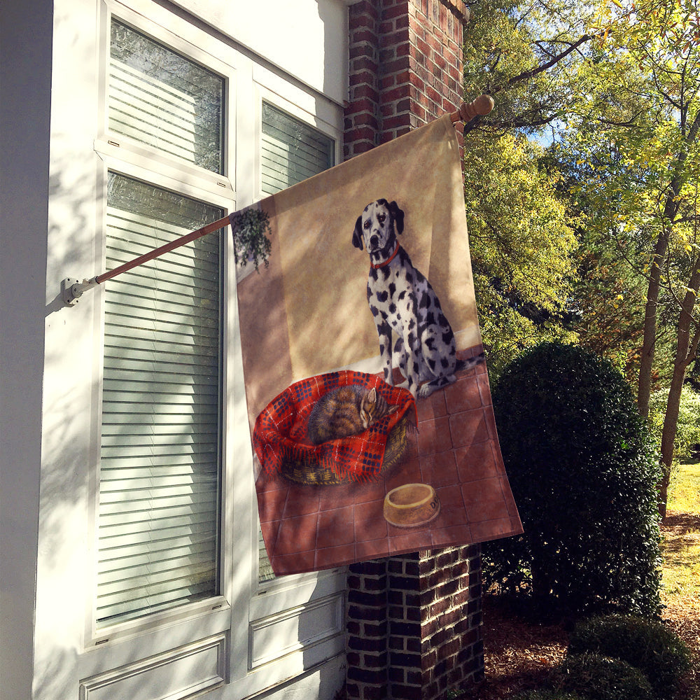 Dalmatian Somebody is in my bed House Flag 28x40 Porch Sleeve Pole Decorative Outside Yard Banner Artwork Wall Hanging, Polyester