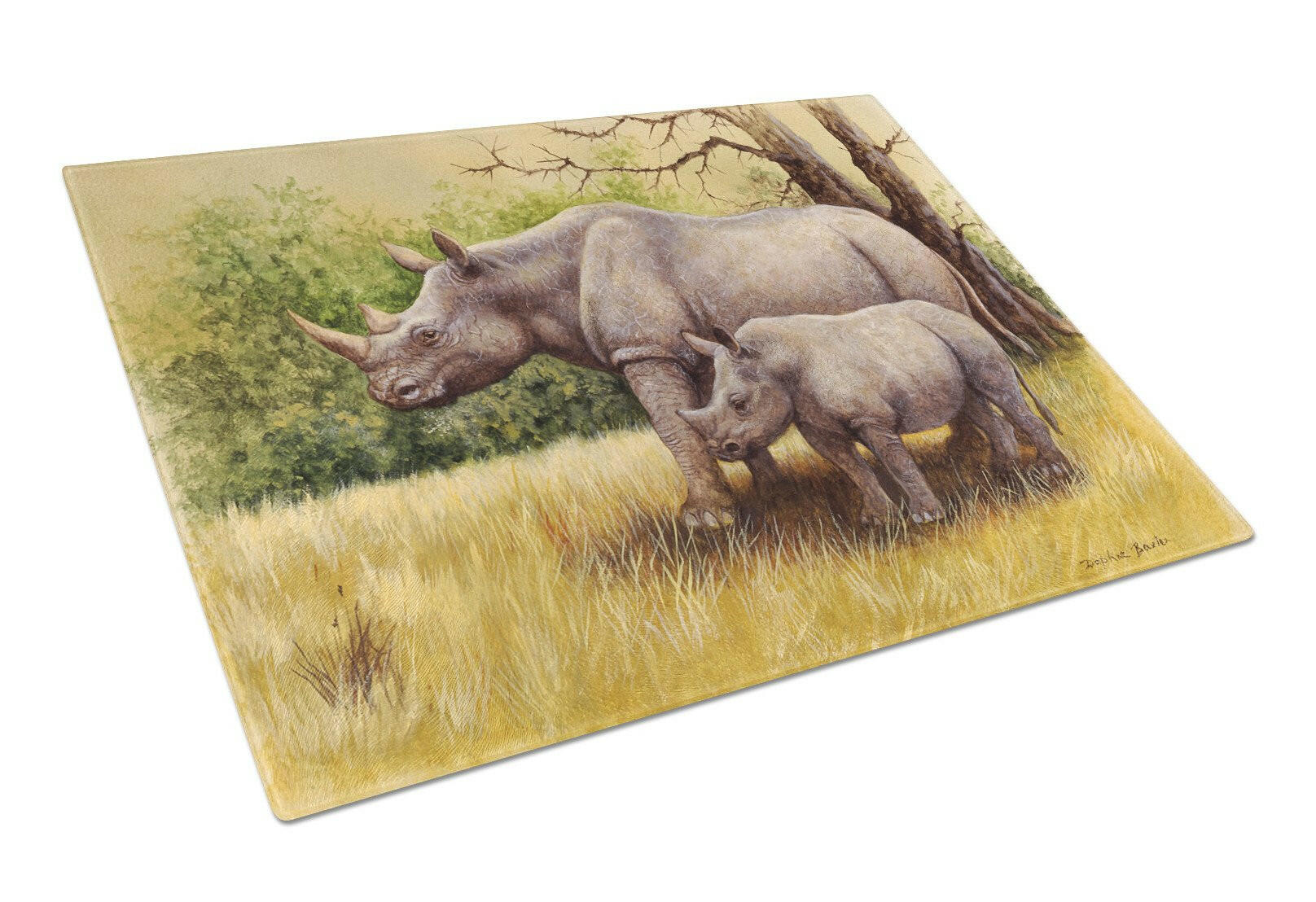Rhinoceros by Daphne Baxter Cutting Board Tempered Glass Kitchen Cutting Surface, Heat Resistant Chopping, Non-Slip Feet, Food Prep & Serving