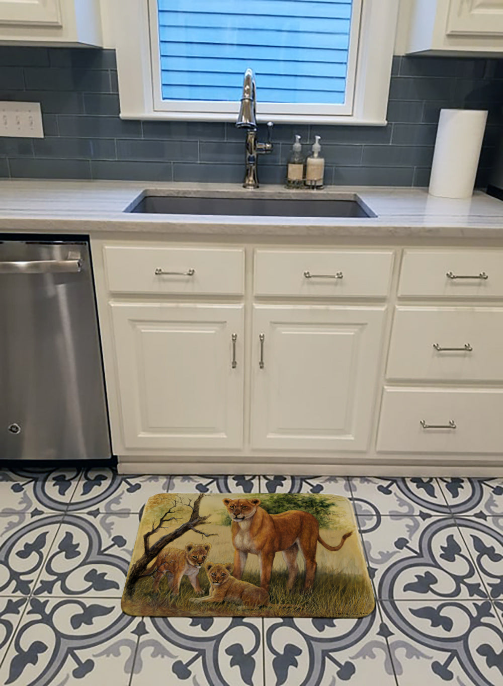 Lion and Cubs by Daphne Baxter Memory Foam Kitchen Mat Machine Washable Anti-Fatigue Cushion Comfort Bath or Kitchen Rug