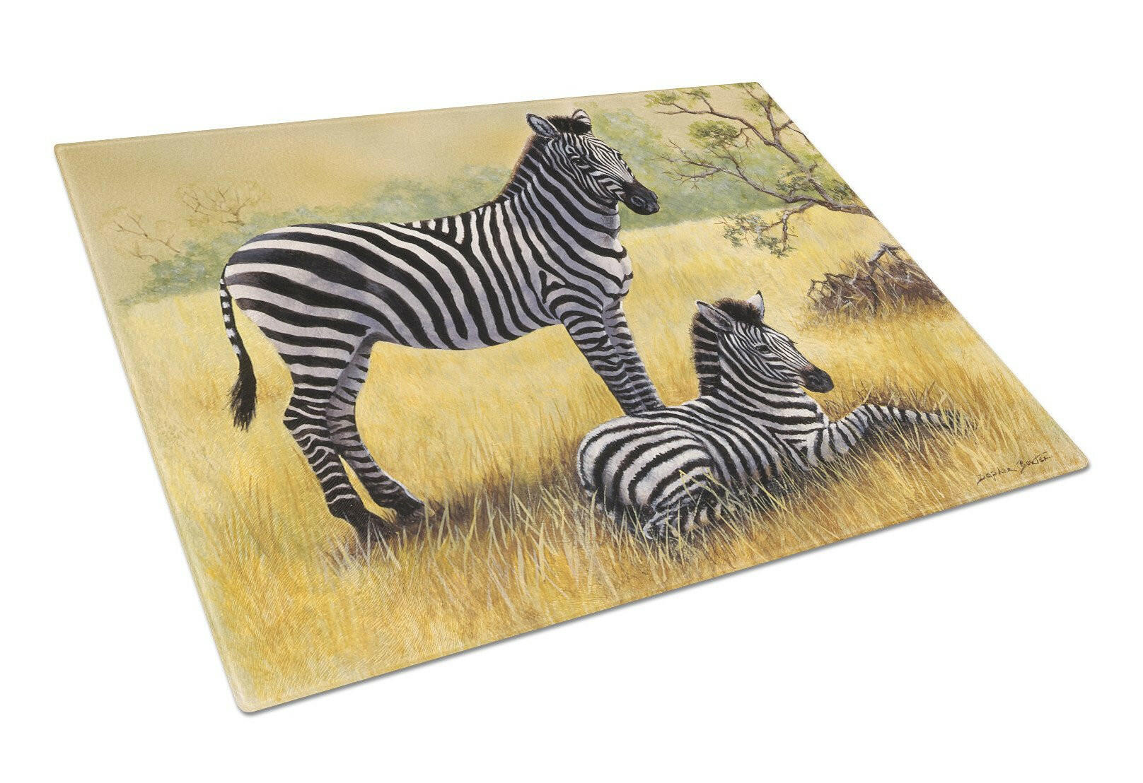 Zebras by Daphne Baxter Cutting Board Tempered Glass Kitchen Cutting Surface, Heat Resistant Chopping, Non-Slip Feet, Food Prep & Serving