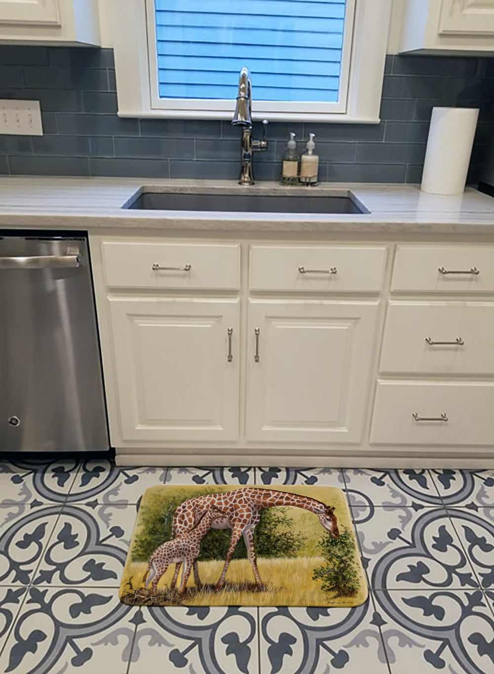 Giraffes by Daphne Baxter Memory Foam Kitchen Mat Machine Washable Anti-Fatigue Cushion Comfort Bath or Kitchen Rug