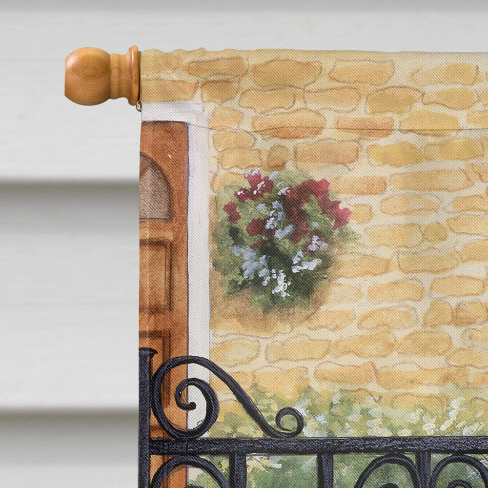 Basset Hound at the gate House Flag 28x40 Porch Sleeve Pole Decorative Outside Yard Banner Artwork Wall Hanging, Polyester