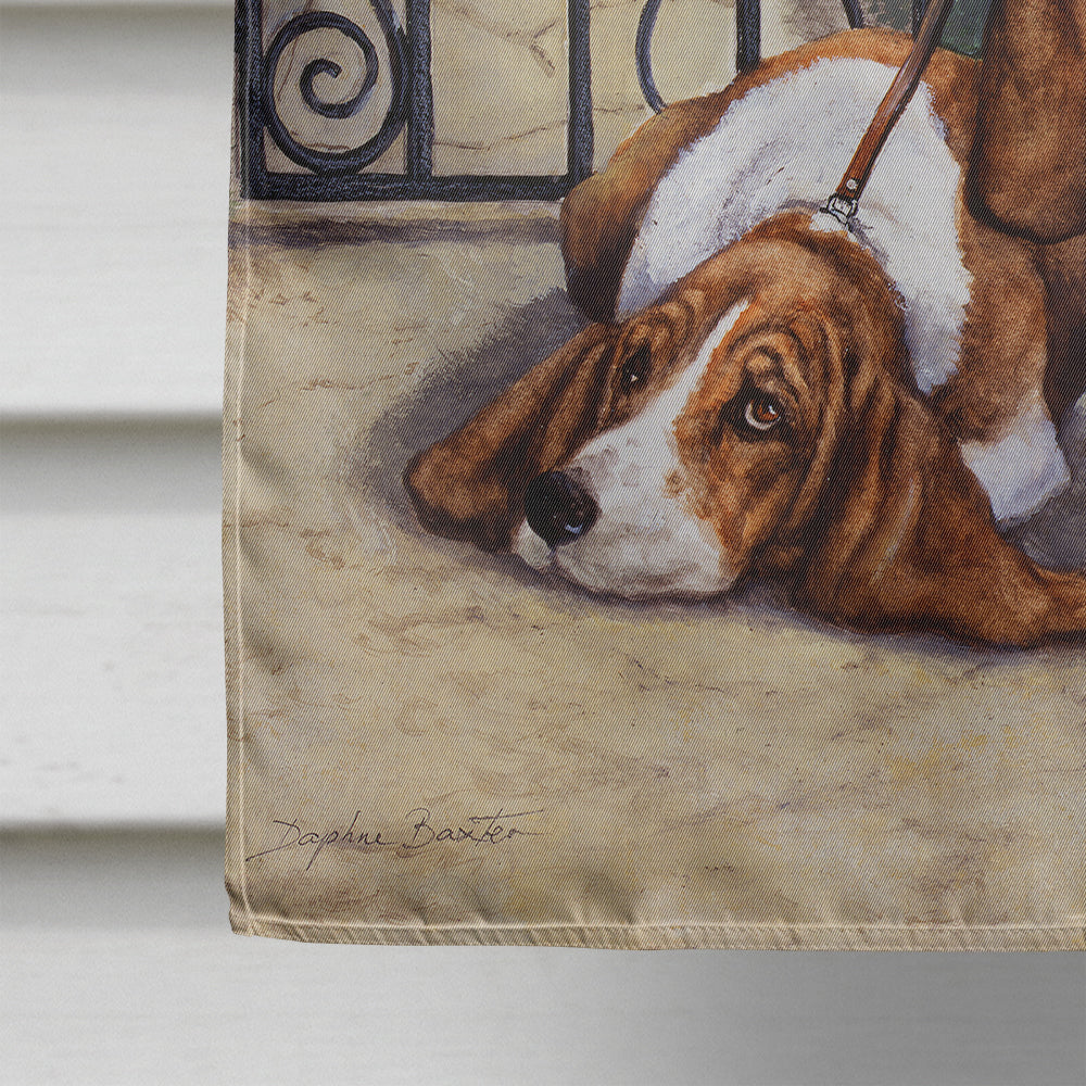 Basset Hound at the gate House Flag 28x40 Porch Sleeve Pole Decorative Outside Yard Banner Artwork Wall Hanging, Polyester