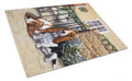 Basset Hound at the gate Cutting Board Tempered Glass Kitchen Cutting Surface, Heat Resistant Chopping, Non-Slip Feet, Food Prep & Serving