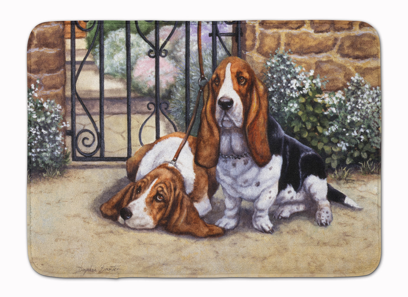 Basset Hound at the gate Memory Foam Kitchen Mat Machine Washable Anti-Fatigue Cushion Comfort Bath or Kitchen Rug