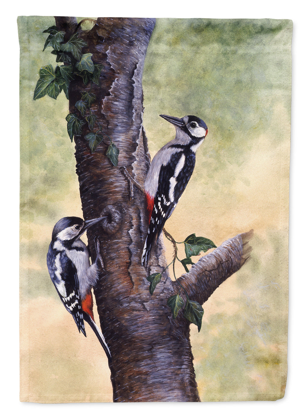 Woodpeckers by Daphne Baxter House Flag 28x40 Porch Sleeve Pole Decorative Outside Yard Banner Artwork Wall Hanging, Polyester