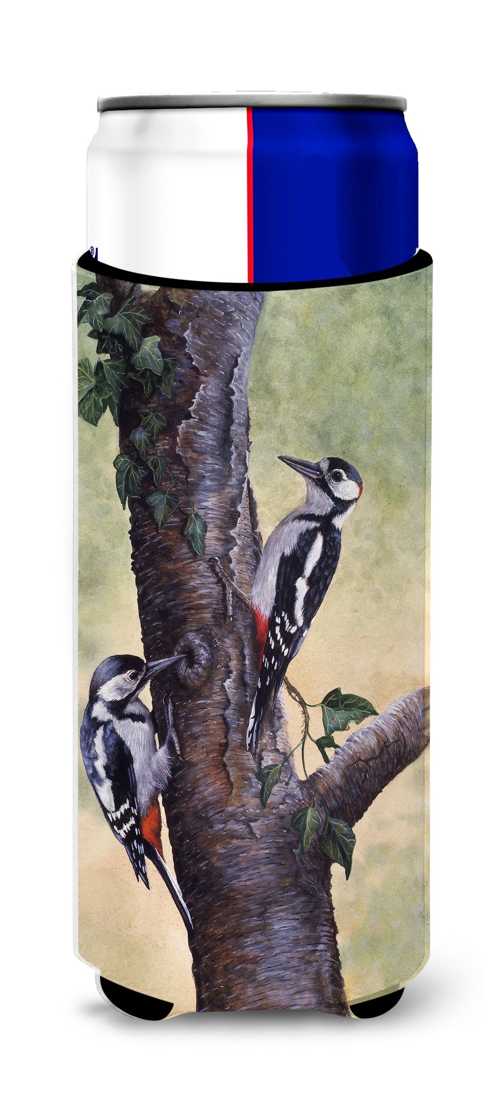 Woodpeckers by Daphne Baxter Slim Can Hugger , Insulated Foam Hugger for 12 oz Slim Cans, Beer Bottles & Water Bottles, Printed in USA