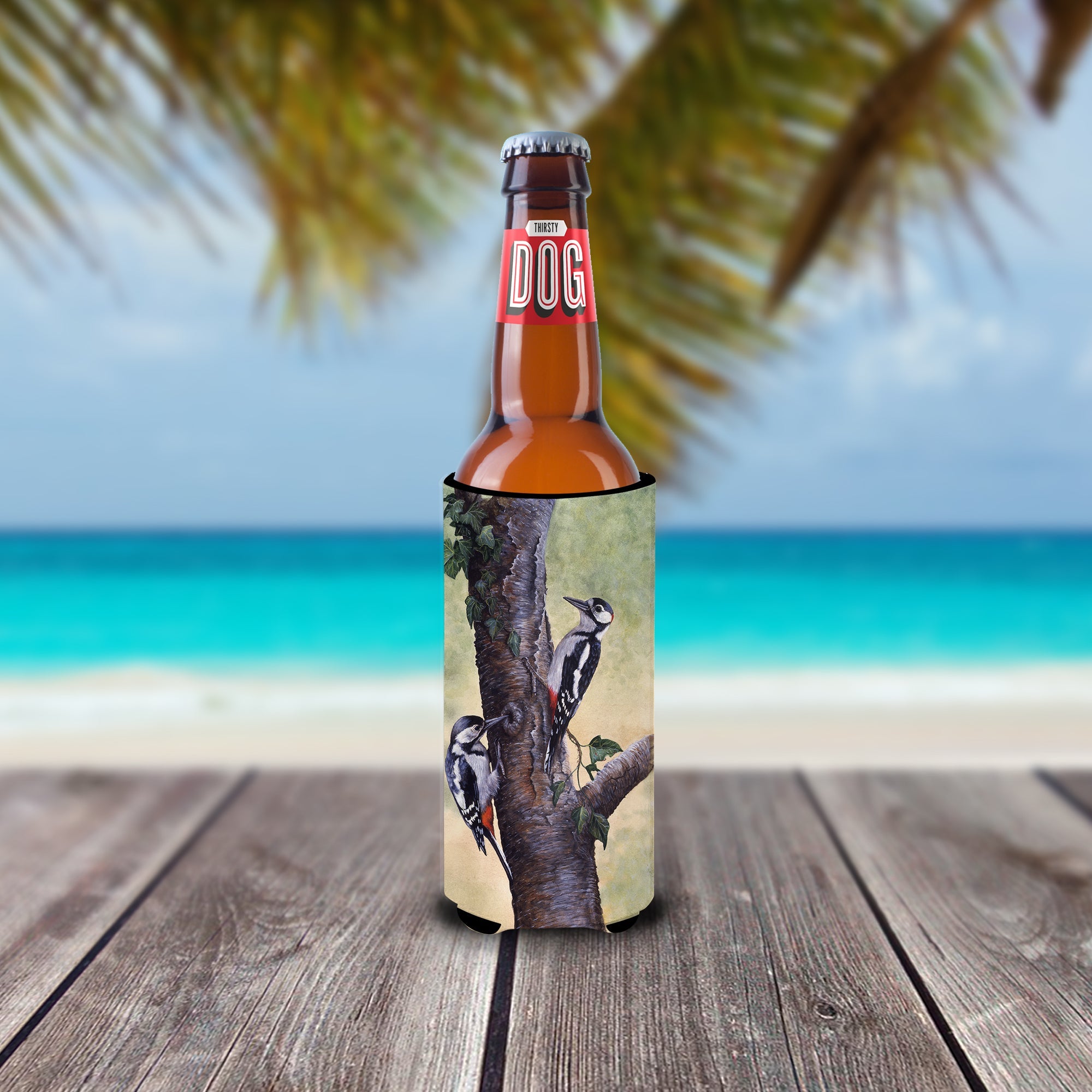 Woodpeckers by Daphne Baxter Slim Can Hugger , Insulated Foam Hugger for 12 oz Slim Cans, Beer Bottles & Water Bottles, Printed in USA