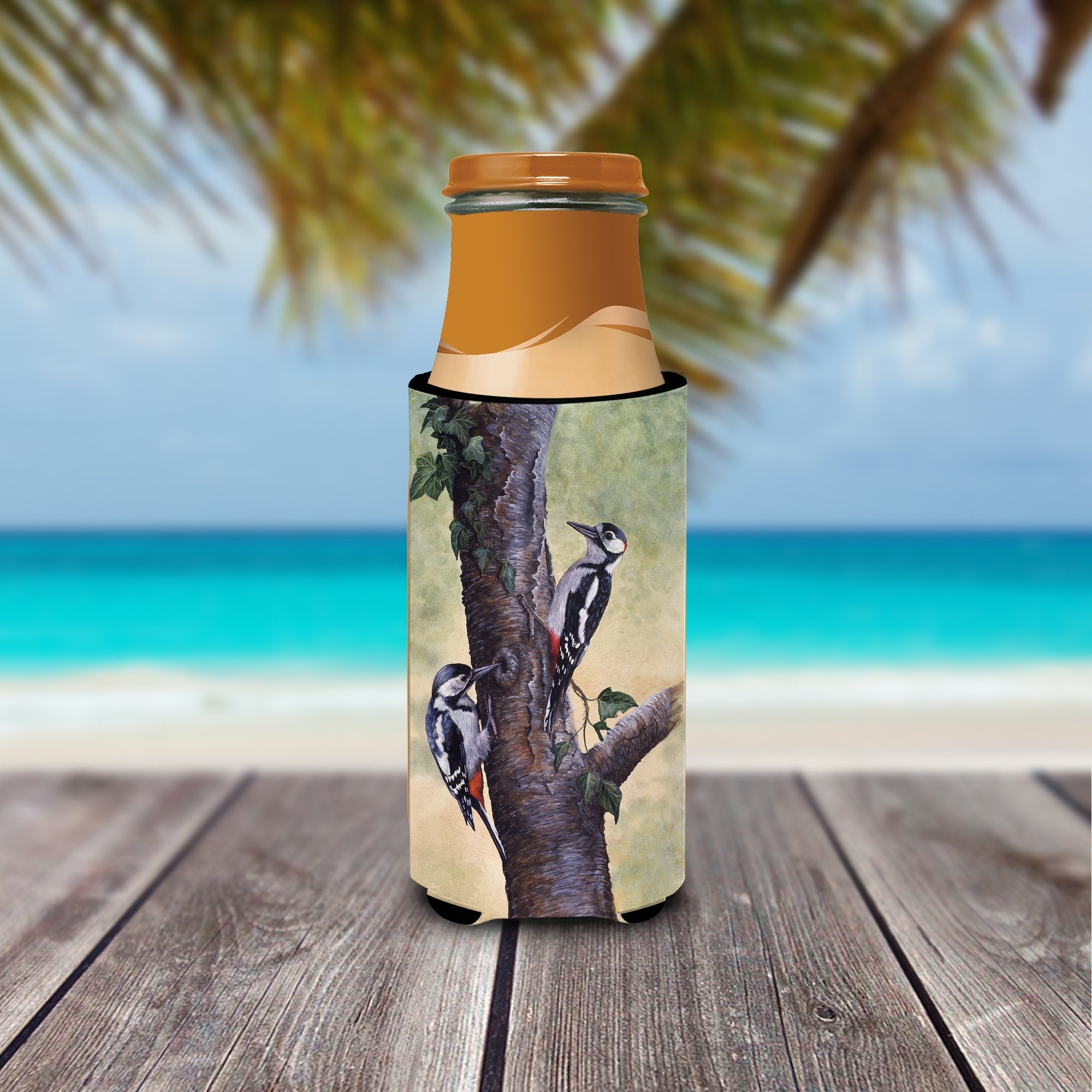 Woodpeckers by Daphne Baxter Slim Can Hugger , Insulated Foam Hugger for 12 oz Slim Cans, Beer Bottles & Water Bottles, Printed in USA