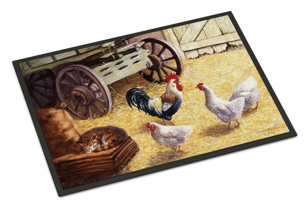 Rooster and Hens Chickens in the Barn Doormat Indoor Outdoor 24H X 36W Front Door Mat Rugs for Entryway, Non Slip Washable Low Pile,