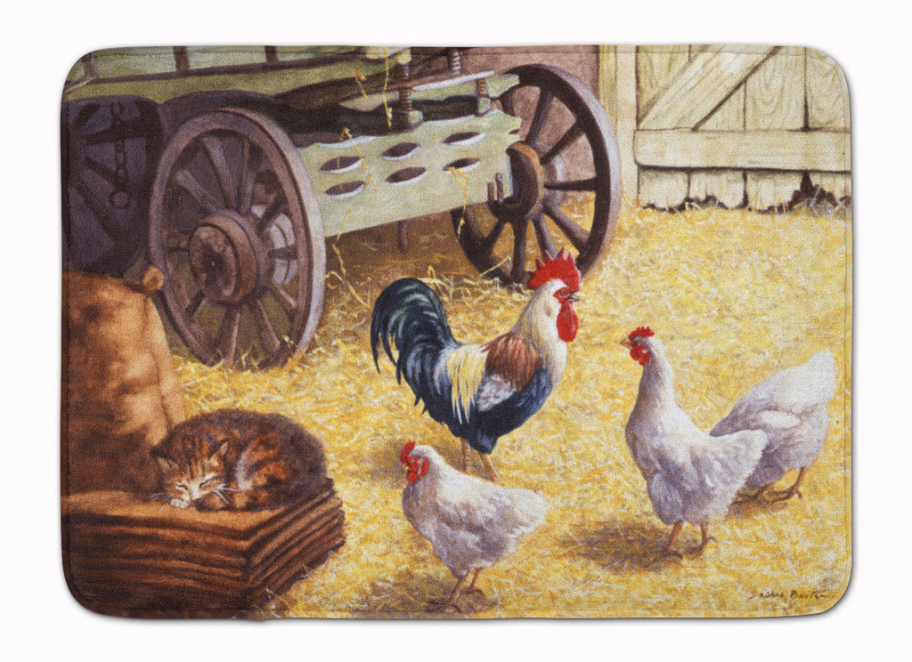 Rooster and Hens Chickens in the Barn Memory Foam Kitchen Mat Machine Washable Anti-Fatigue Cushion Comfort Bath or Kitchen Rug