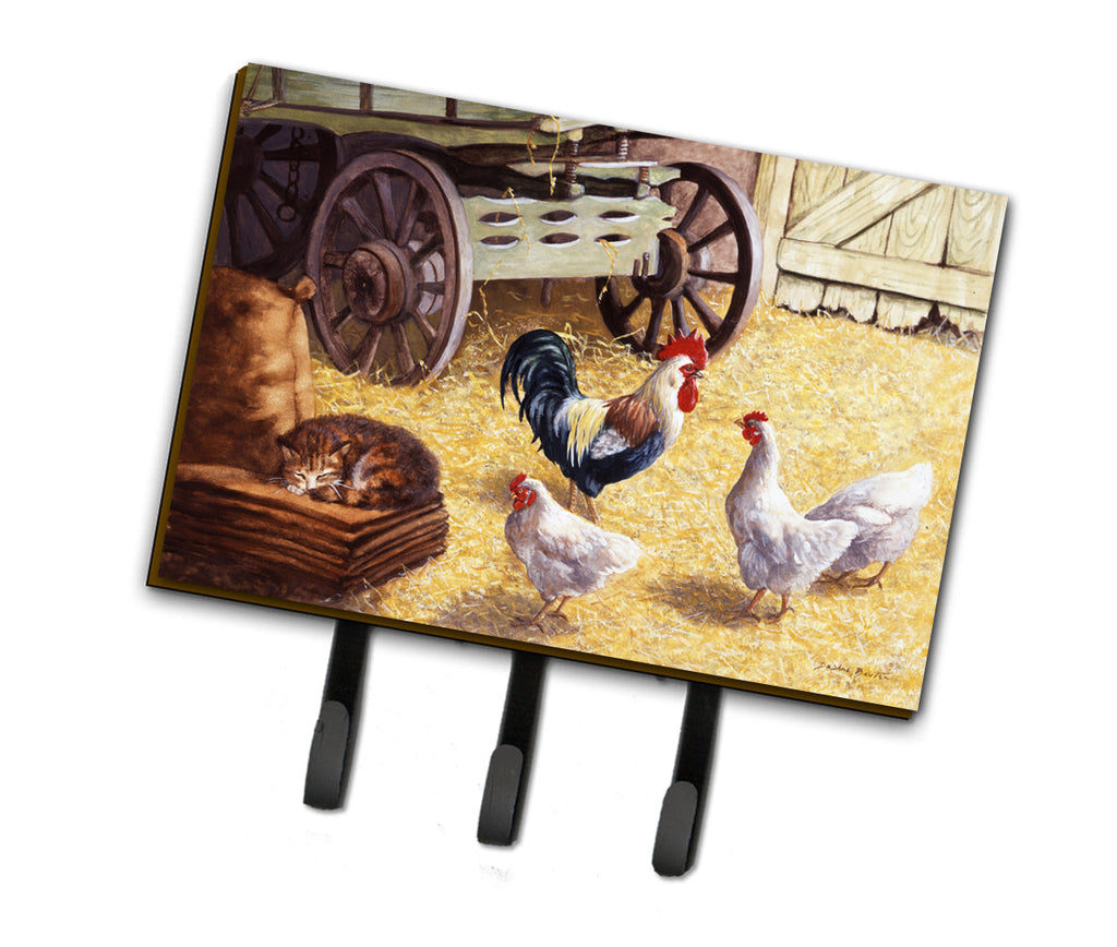 Rooster and Hens Chickens in the Barn Leash or Key Holder Wall Hooks, Coat Rack Wall Mount, for Hanging Keys, Towels, Aprons, Leashes