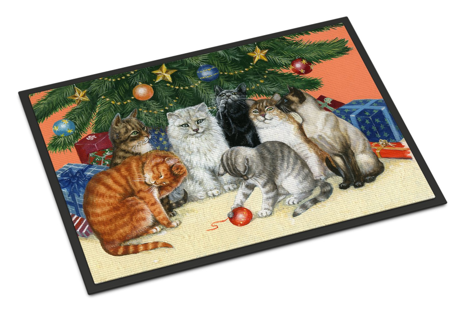 Cats under the Christmas Tree Doormat Indoor Outdoor 24H X 36W Front Door Mat Rugs for Entryway, Non Slip Washable Low Pile,