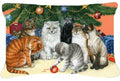 Cats under the Christmas Tree Decorative Throw Pillow 12x16 Indoor Outdoor Accent Cushion, Fabric Cover with Insert for Sofa, Bed, Porch & Living Room