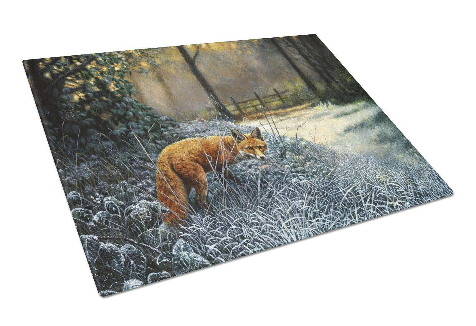 Fox on the Hunt Cutting Board Tempered Glass Kitchen Cutting Surface, Heat Resistant Chopping, Non-Slip Feet, Food Prep & Serving