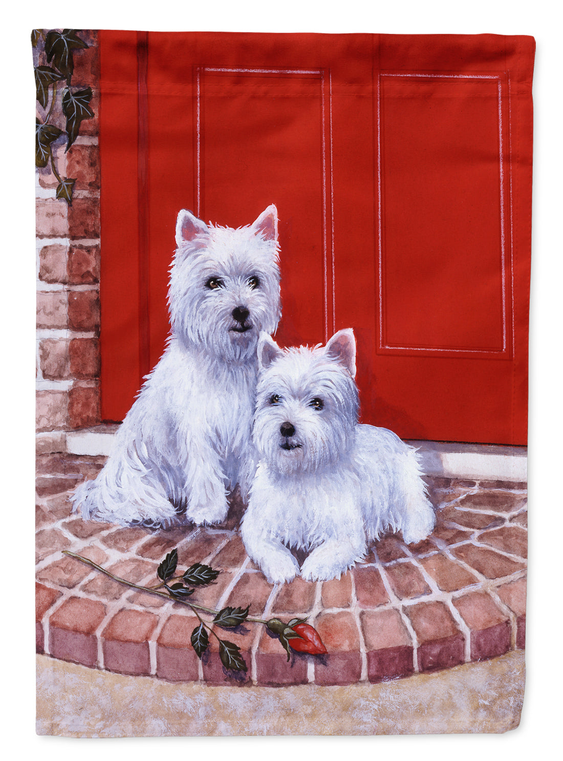 Red Door Westies House Flag 28x40 Porch Sleeve Pole Decorative Outside Yard Banner Artwork Wall Hanging, Polyester