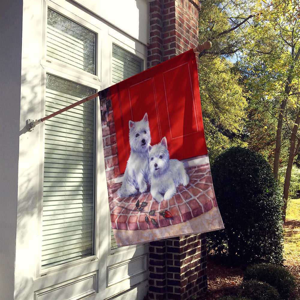 Red Door Westies House Flag 28x40 Porch Sleeve Pole Decorative Outside Yard Banner Artwork Wall Hanging, Polyester