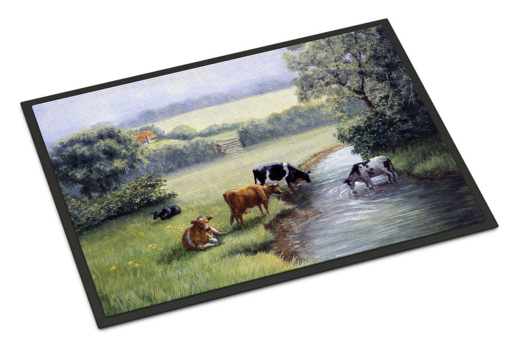 Cows Drinking at the Creek Bank Doormat Indoor Outdoor 24H X 36W Front Door Mat Rugs for Entryway, Non Slip Washable Low Pile,