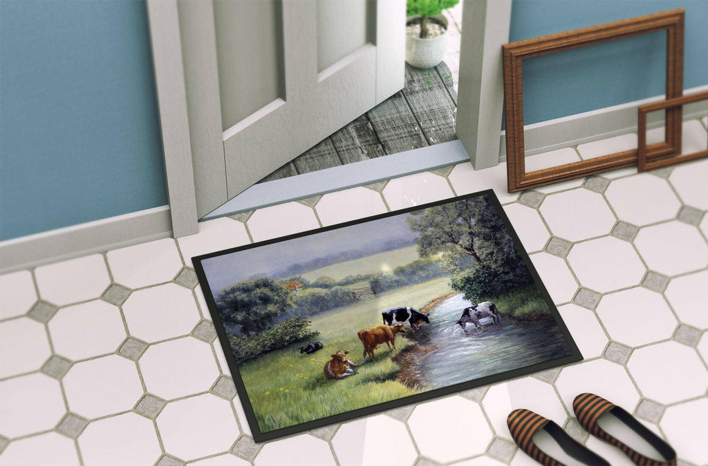 Cows Drinking at the Creek Bank Doormat Indoor Outdoor 24H X 36W Front Door Mat Rugs for Entryway, Non Slip Washable Low Pile,