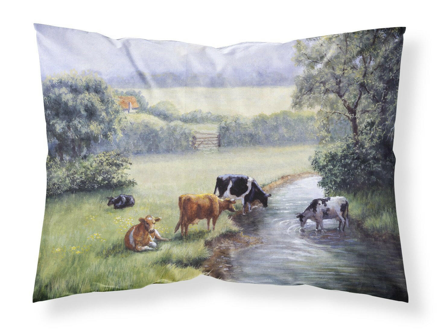 Cows Drinking at the Creek Bank Standard Pillowcase Lightweight Super Soft Easy Care Decorative Artwork Pillowcase, Standard