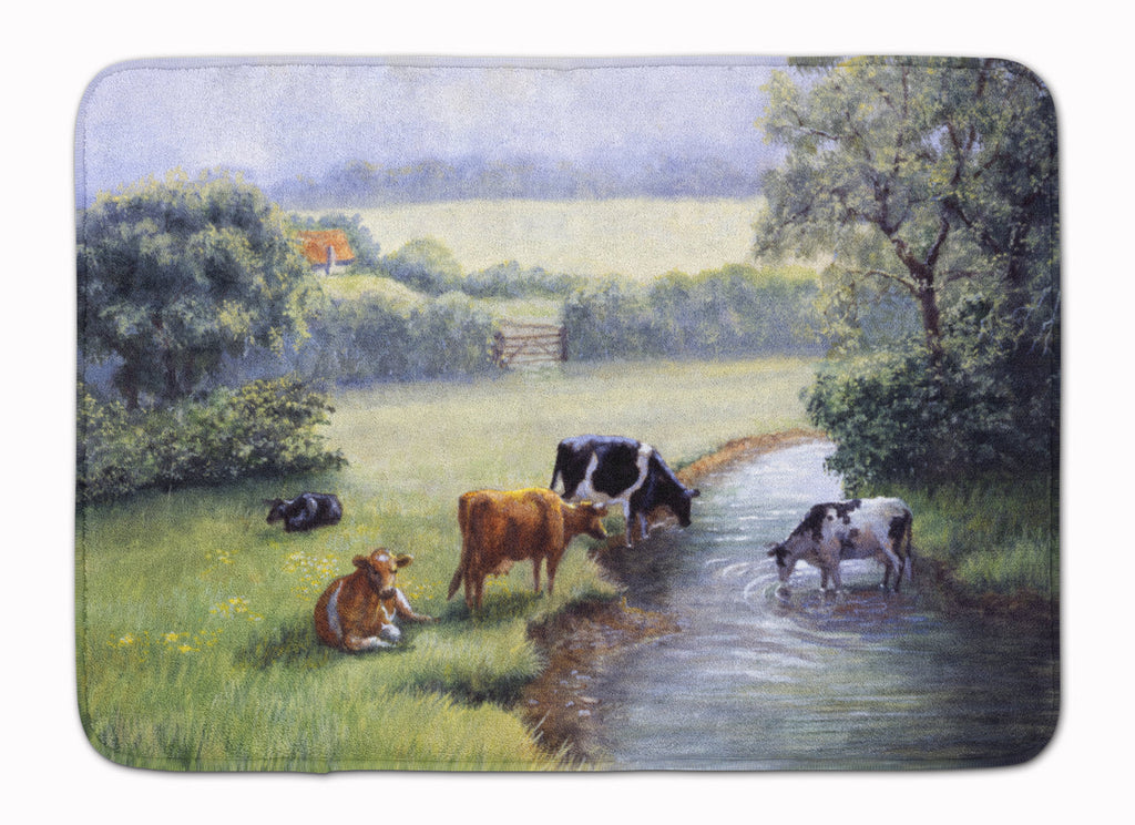 Cows Drinking at the Creek Bank Memory Foam Kitchen Mat Machine Washable Anti-Fatigue Cushion Comfort Bath or Kitchen Rug