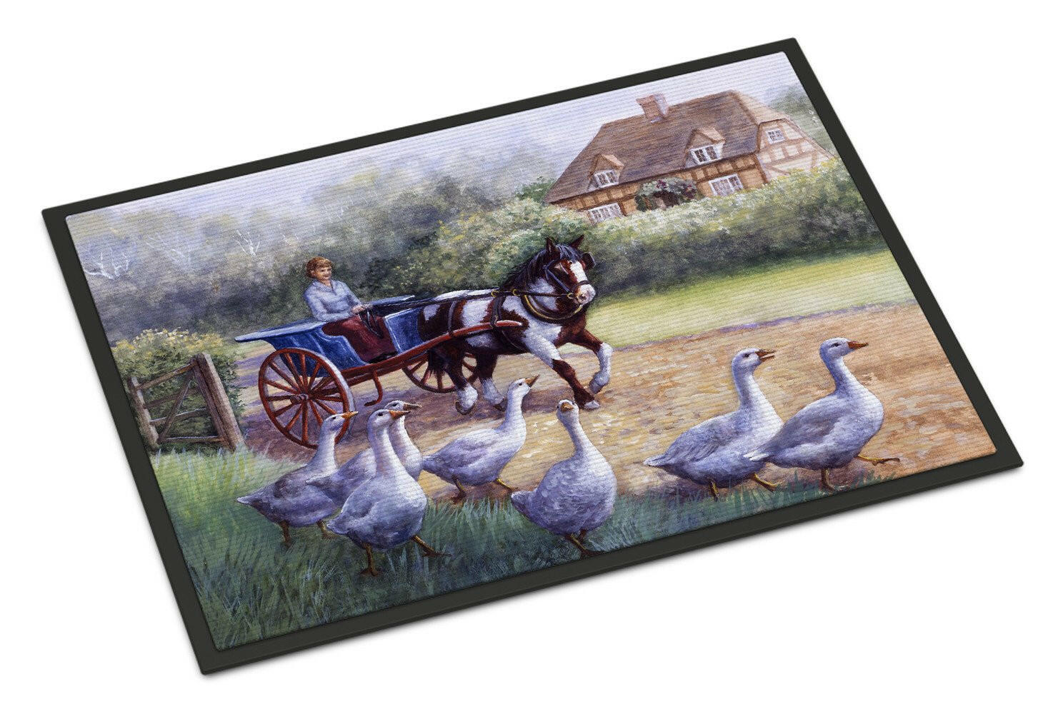 Geese Crossing before the Horse Doormat Indoor Outdoor 18H X 27W Front Door Mat Rugs for Entryway, Non Slip Washable