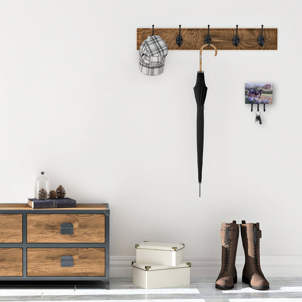 Geese Crossing before the Horse Leash or Key Holder Wall Hooks, Coat Rack Wall Mount, for Hanging Keys, Towels, Aprons, Leashes