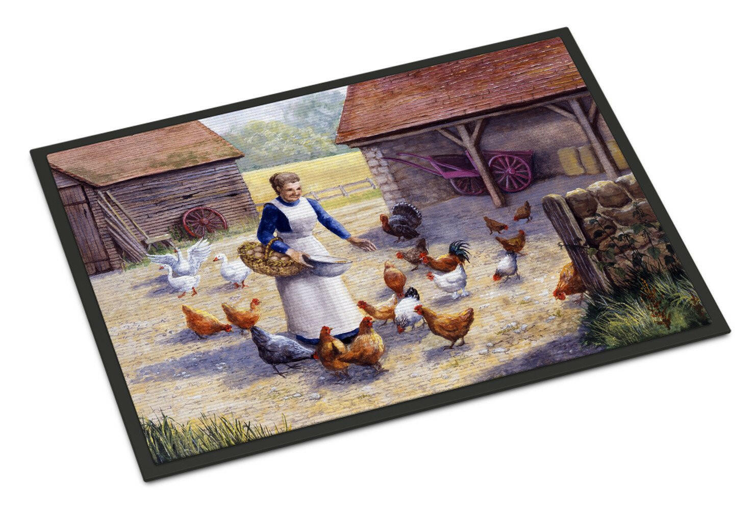Chicken Hen Feeding Time Doormat Indoor Outdoor 18H X 27W Front Door Mat Rugs for Entryway, Non Slip Washable