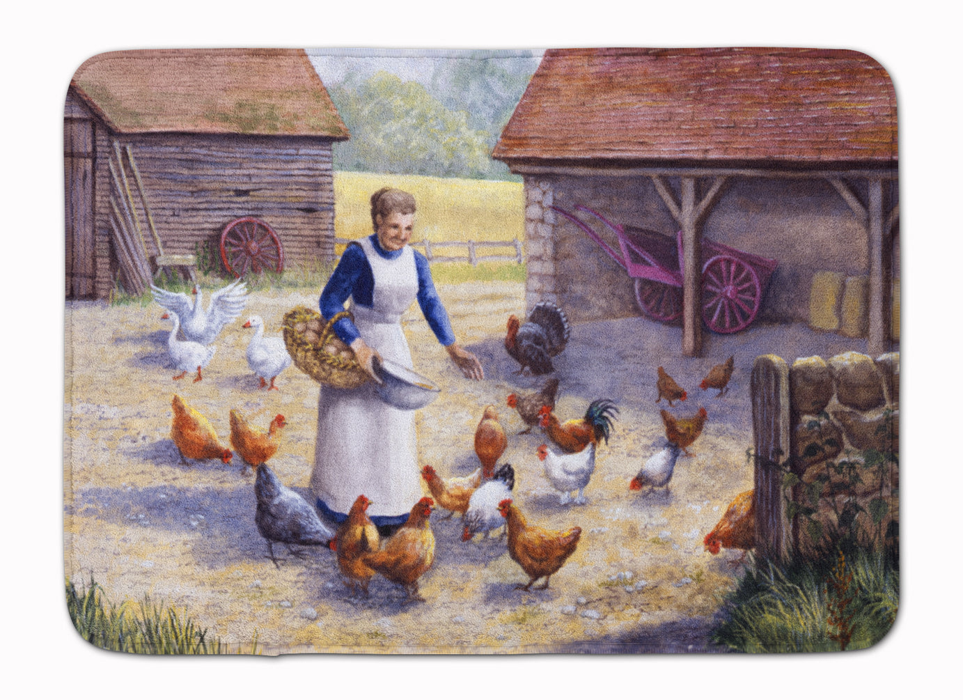 Chicken Hen Feeding Time Memory Foam Kitchen Mat Machine Washable Anti-Fatigue Cushion Comfort Bath or Kitchen Rug