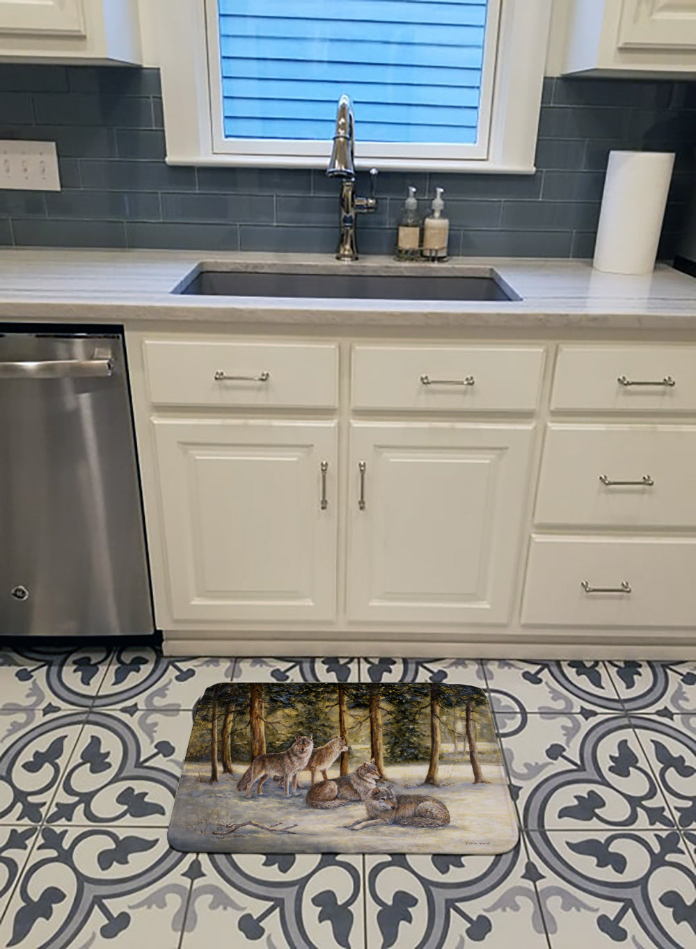 Wolves by Daphne Baxter Memory Foam Kitchen Mat Machine Washable Anti-Fatigue Cushion Comfort Bath or Kitchen Rug