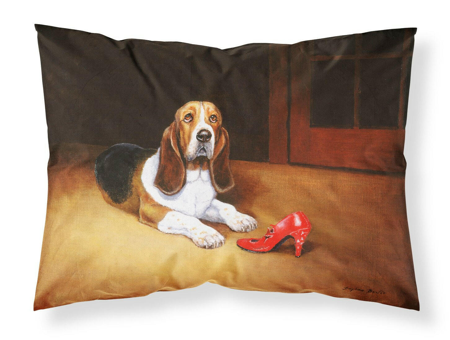 Basset and Shoe Standard Pillowcase Lightweight Super Soft Easy Care Decorative Artwork Pillowcase, Standard