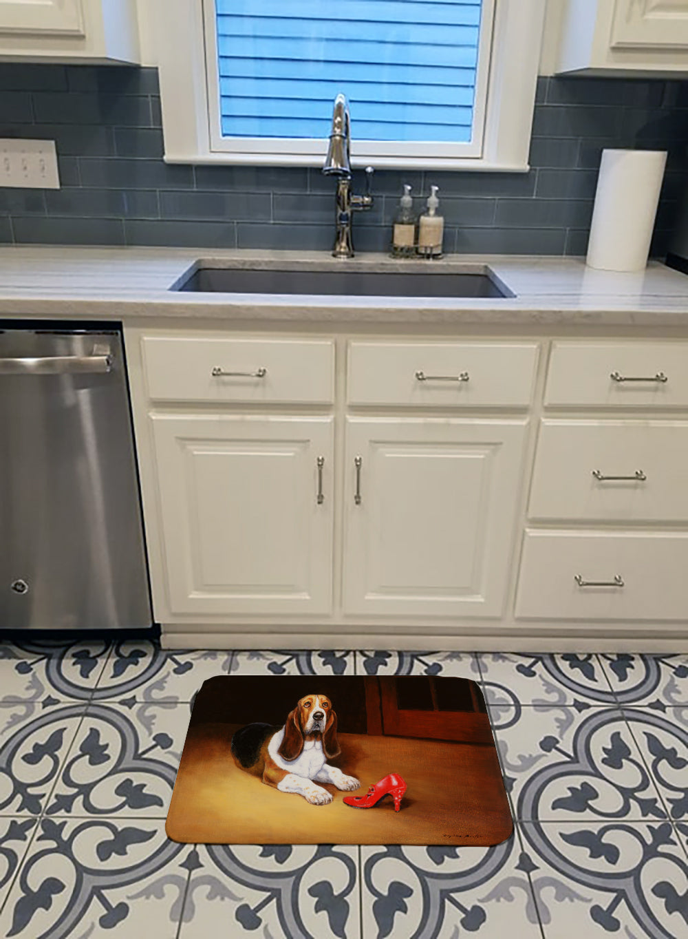 Basset and Shoe Memory Foam Kitchen Mat Machine Washable Anti-Fatigue Cushion Comfort Bath or Kitchen Rug