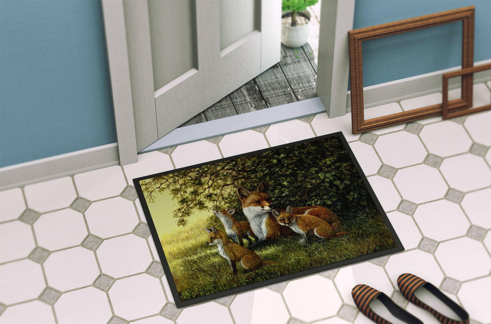 Foxes Resitng under the Tree Doormat Indoor Outdoor 24H X 36W Front Door Mat Rugs for Entryway, Non Slip Washable Low Pile,
