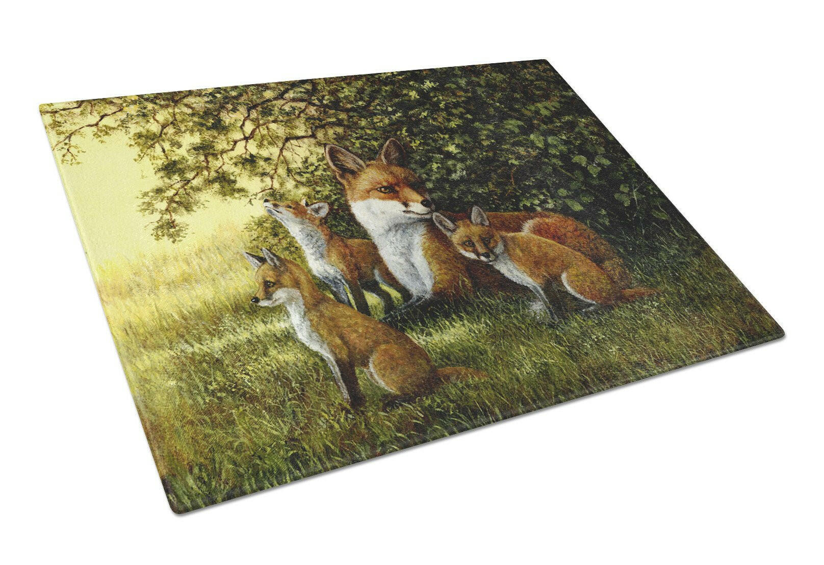 Foxes Resitng under the Tree Cutting Board Tempered Glass Kitchen Cutting Surface, Heat Resistant Chopping, Non-Slip Feet, Food Prep & Serving