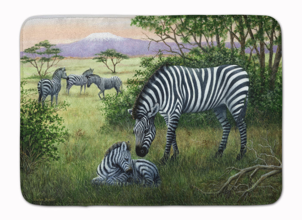 Zebras in the Field with Baby Memory Foam Kitchen Mat Machine Washable Anti-Fatigue Cushion Comfort Bath or Kitchen Rug