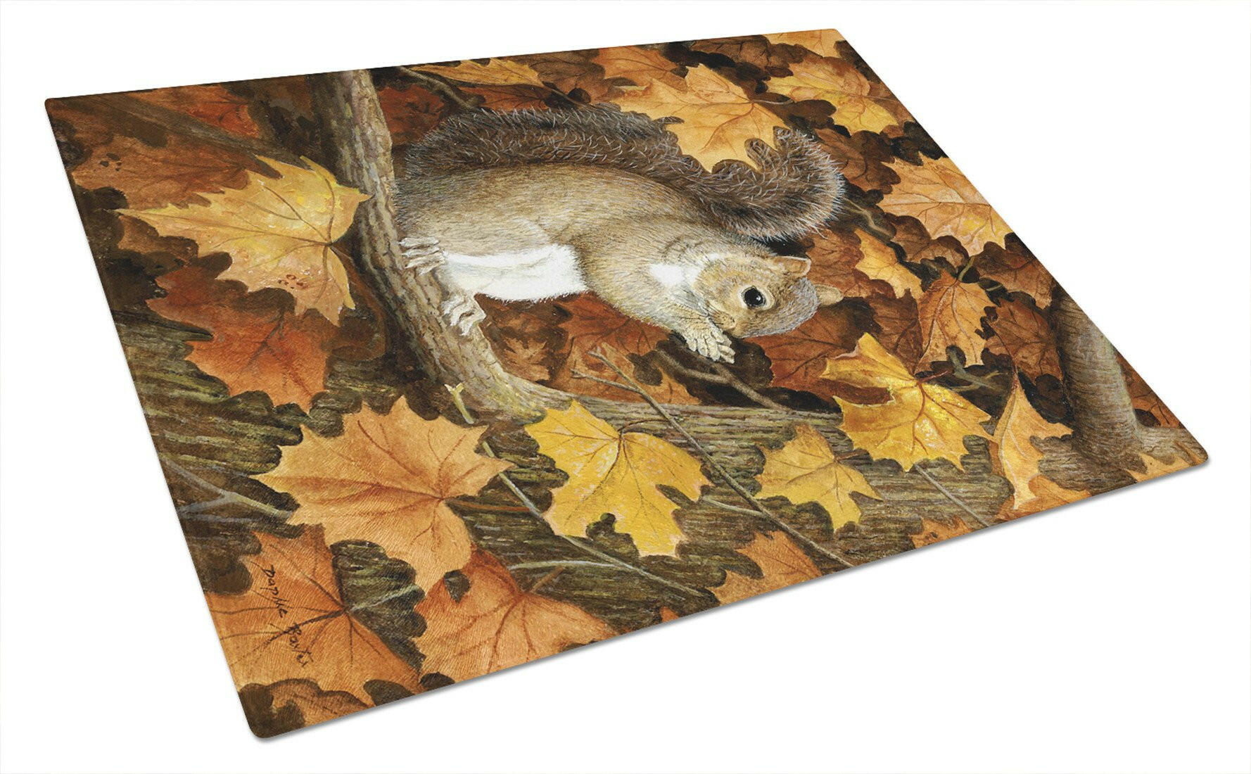 Autumn Grey Squirrel by Daphne Baxter Cutting Board Tempered Glass Kitchen Cutting Surface, Heat Resistant Chopping, Non-Slip Feet, Food Prep & Serving