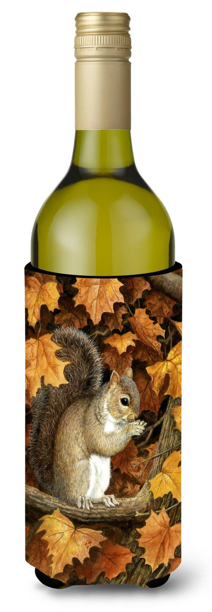 Autumn Grey Squirrel by Daphne Baxter Wine Bottle Hugger Gift Sleeve for Standard 750 ml Bottles, Insulated Reusable Also Fits Mini Shot & Pint Bottles