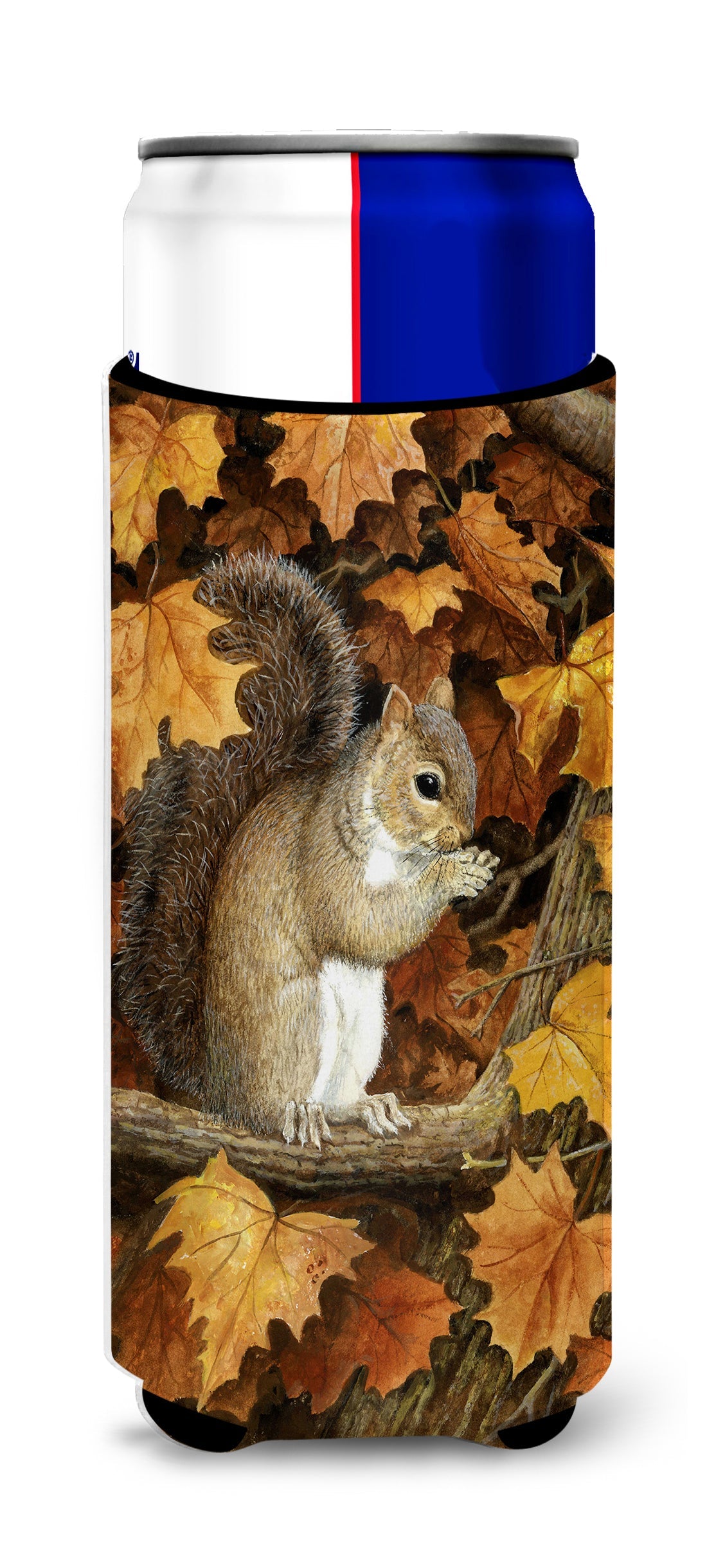 Autumn Grey Squirrel by Daphne Baxter Slim Can Hugger , Insulated Foam Hugger for 12 oz Slim Cans, Beer Bottles & Water Bottles, Printed in USA