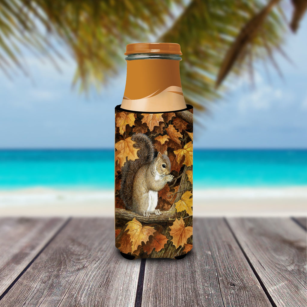 Autumn Grey Squirrel by Daphne Baxter Slim Can Hugger , Insulated Foam Hugger for 12 oz Slim Cans, Beer Bottles & Water Bottles, Printed in USA