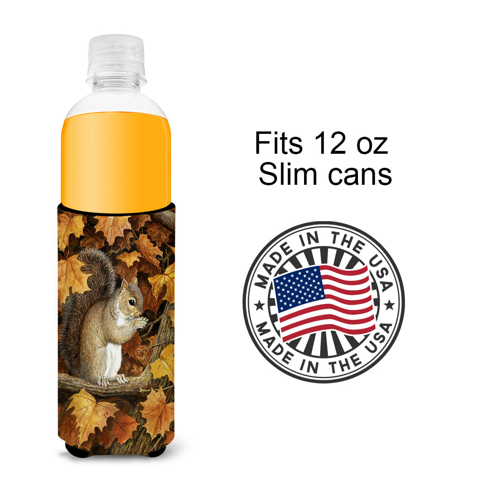 Autumn Grey Squirrel by Daphne Baxter Slim Can Hugger , Insulated Foam Hugger for 12 oz Slim Cans, Beer Bottles & Water Bottles, Printed in USA