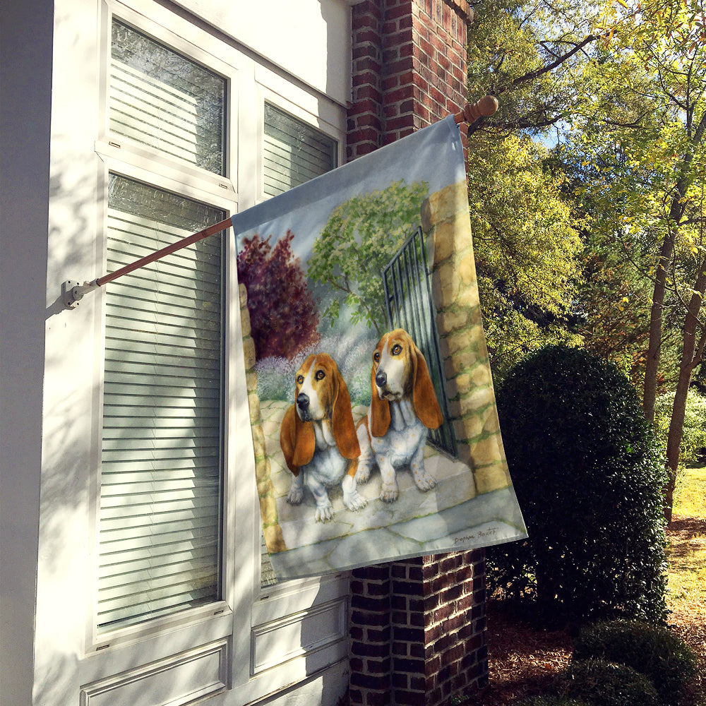 Basset Hounds in the Gate House Flag 28x40 Porch Sleeve Pole Decorative Outside Yard Banner Artwork Wall Hanging, Polyester