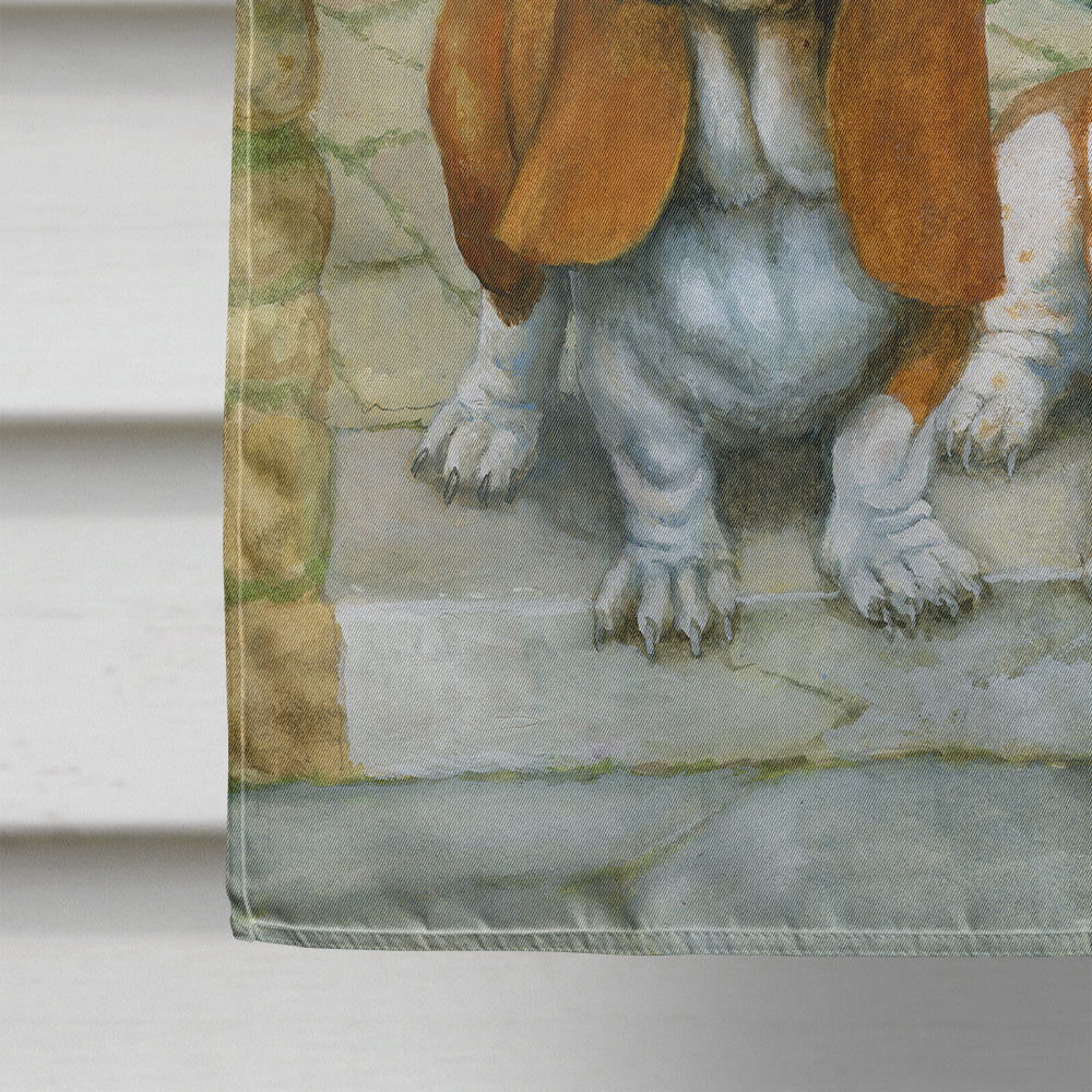 Basset Hounds in the Gate House Flag 28x40 Porch Sleeve Pole Decorative Outside Yard Banner Artwork Wall Hanging, Polyester