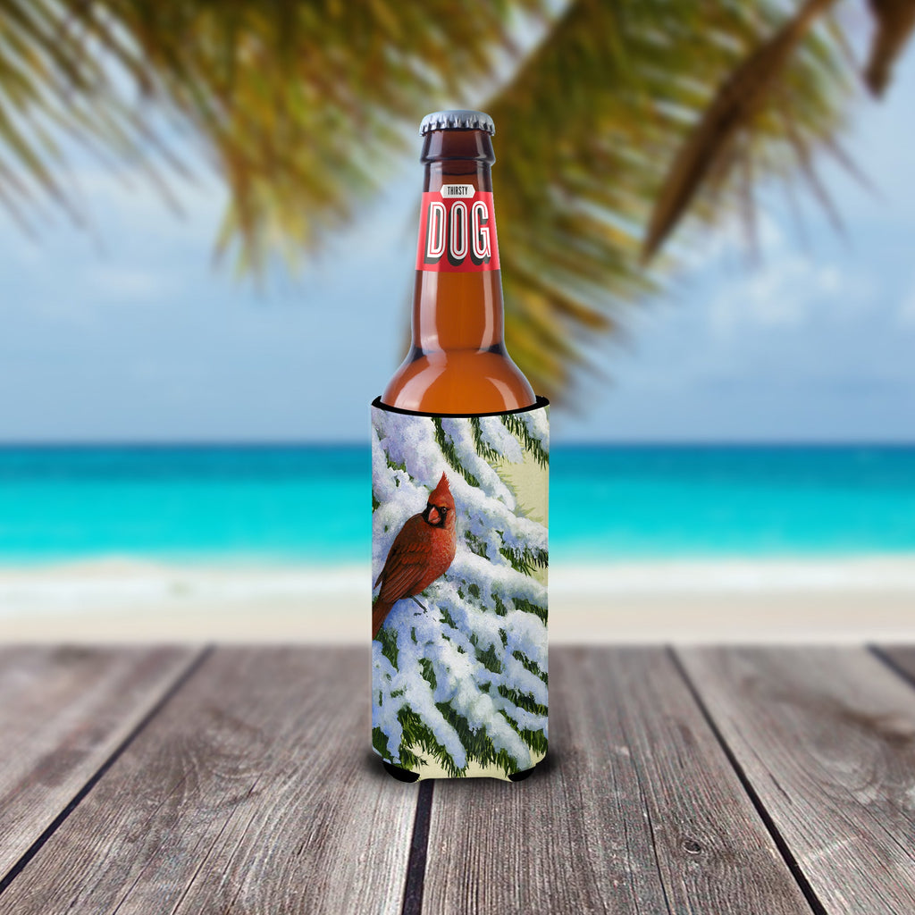 Red Cardinal by Daphne Baxter Slim Can Hugger , Insulated Foam Hugger for 12 oz Slim Cans, Beer Bottles & Water Bottles, Printed in USA