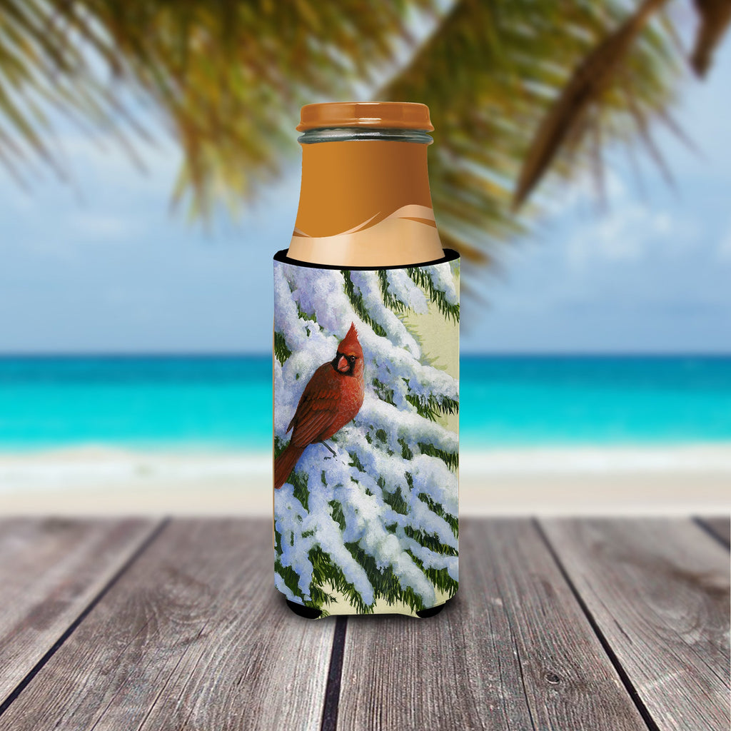 Red Cardinal by Daphne Baxter Slim Can Hugger , Insulated Foam Hugger for 12 oz Slim Cans, Beer Bottles & Water Bottles, Printed in USA