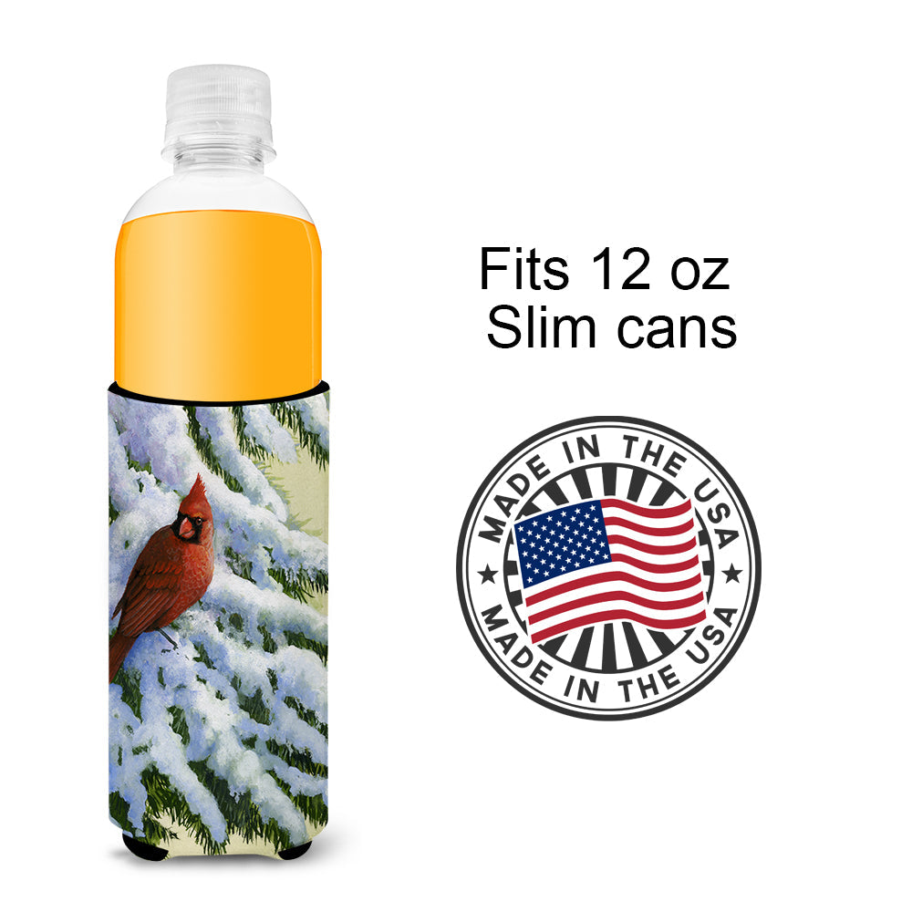 Red Cardinal by Daphne Baxter Slim Can Hugger , Insulated Foam Hugger for 12 oz Slim Cans, Beer Bottles & Water Bottles, Printed in USA